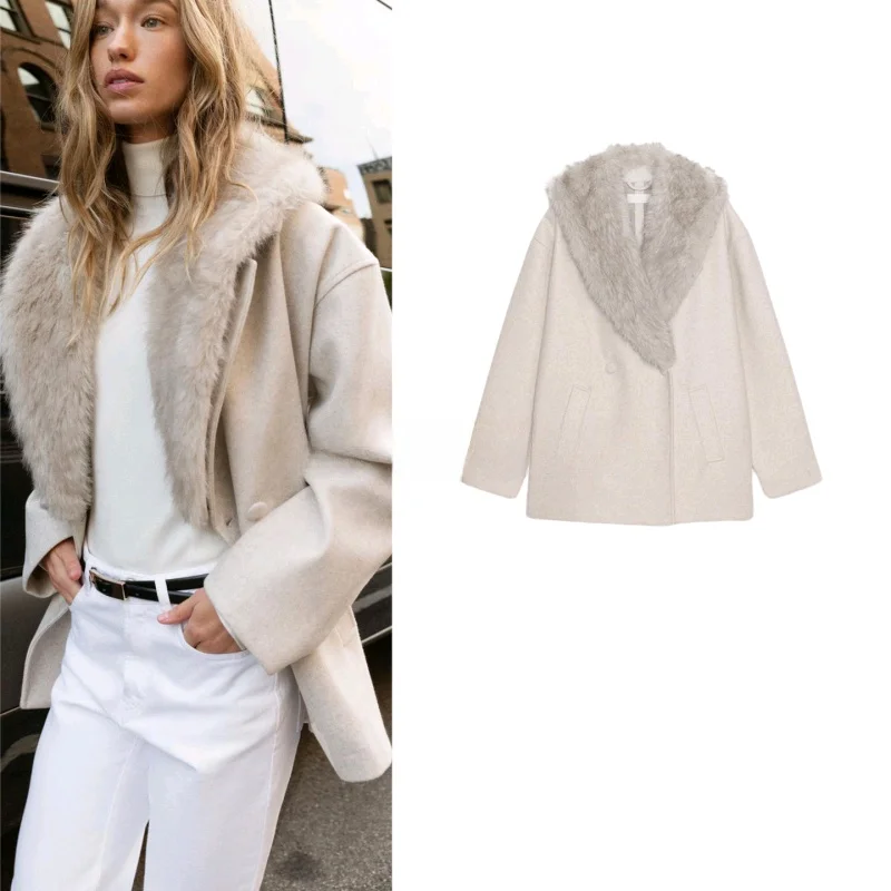 

Новое зимнее женское пальто с эффектом искусственного меха, прямого кроя, с отложным воротником, повседневное, с длинными рукавами, стандартной длины, из полиэфирного волокна