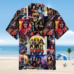 Trendy Cool Fashion KISS band Shirts Beach Party 3d Printing Hawaiian Shirt unisex Short Sleeve Oversized Blouse Lapel Shirt