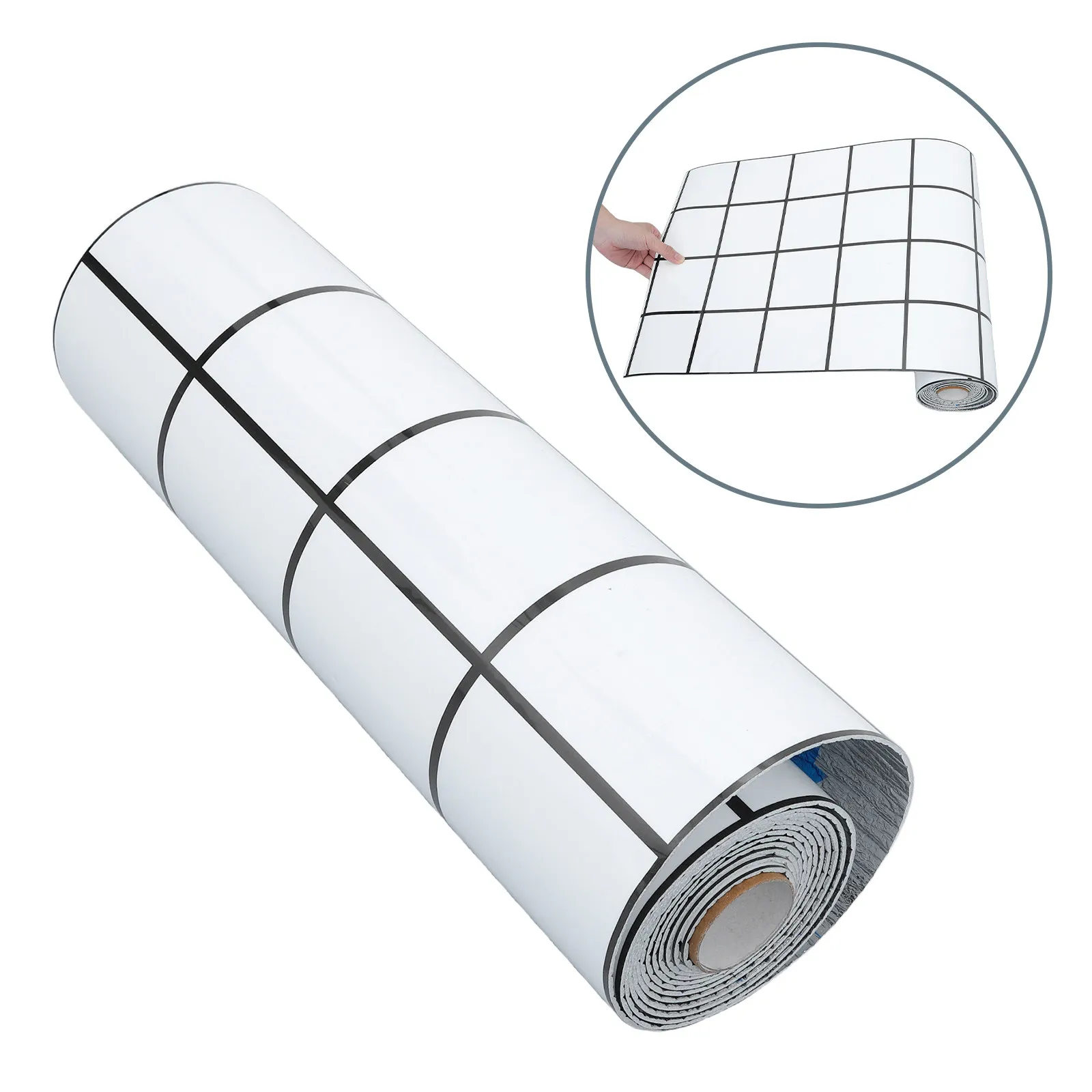 1Roll Peel & Stick Wall Tile Stickers Anti-Collision Waterproof Bathroom Wall Tiles Grid Pattern Stickers for Kitchen Backsplash
