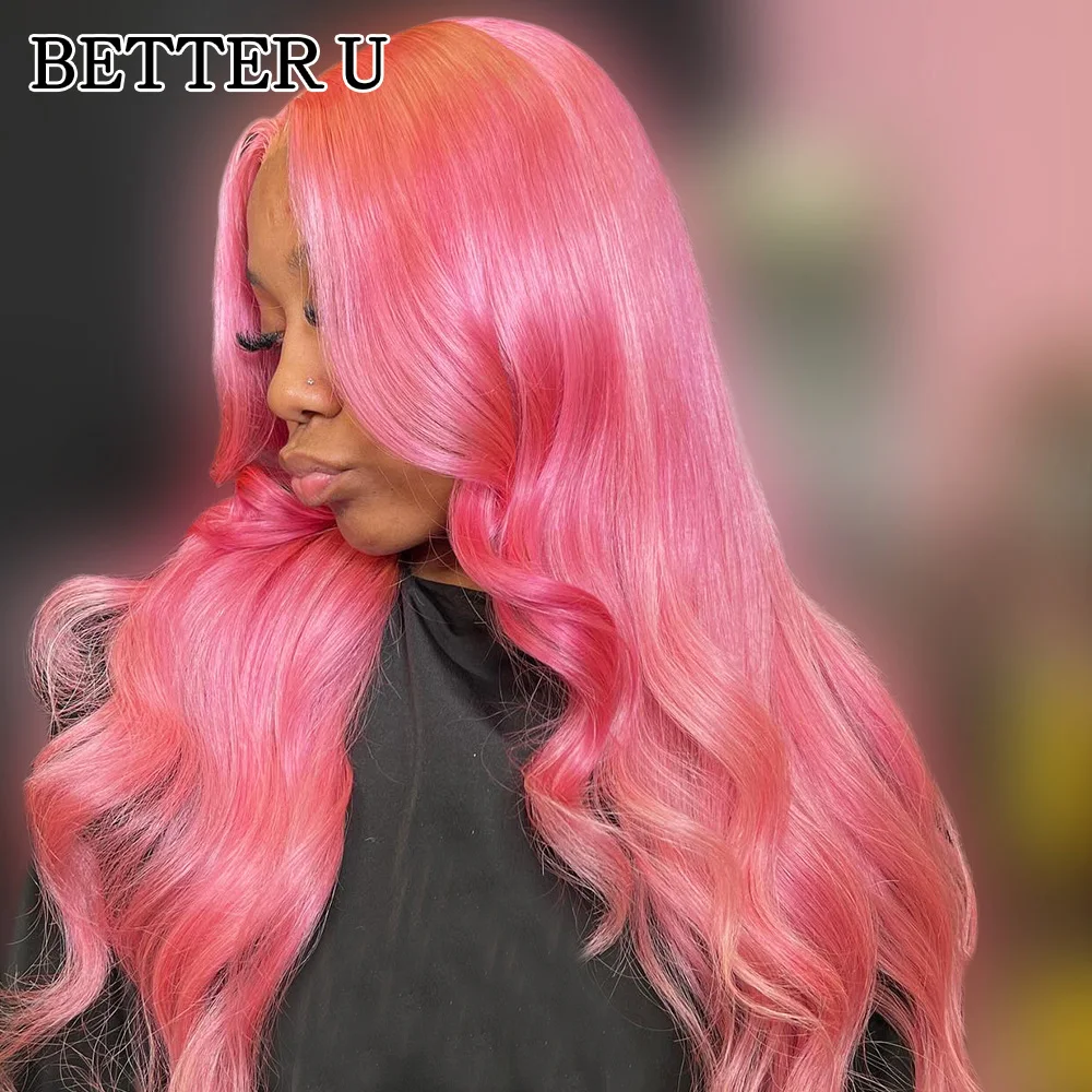 Body Wave Pink 13X6 13x4 Human Hair Lace Front Pre-Stretched Wig Transparent Lace Front Wig High Gloss Wig 250 Density