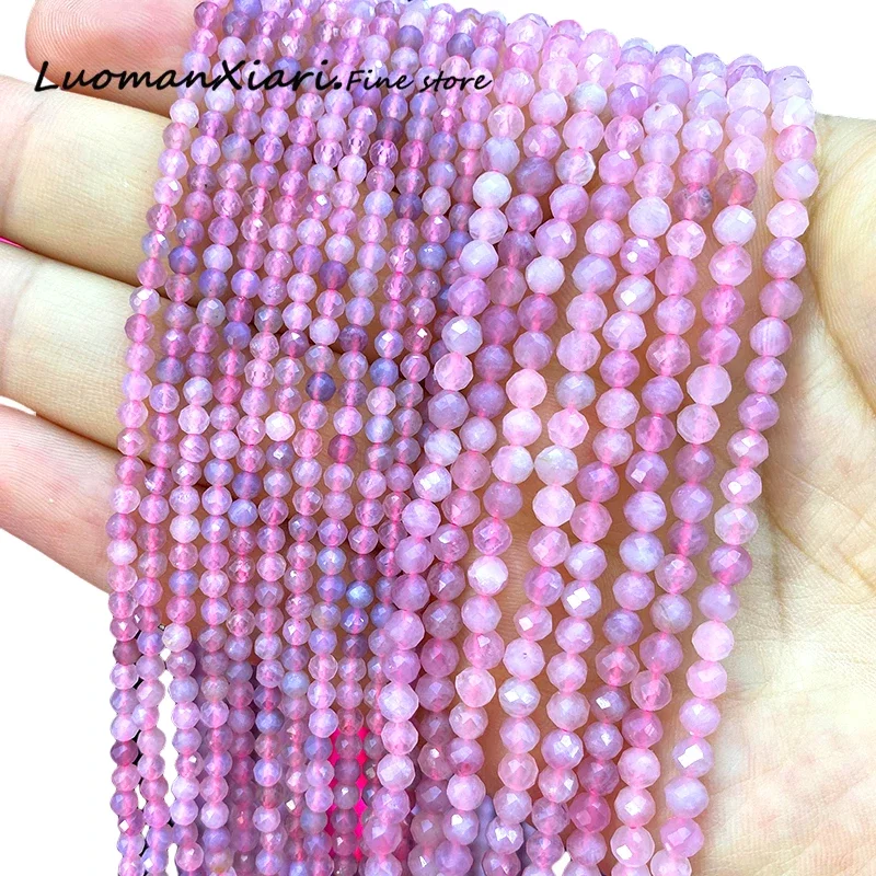 2 3 4MM Natural Stone Madagascar Purple Rose Quartz Spacer Beads for Jewelry Making Diy Earrings Bracelets Charms Accessories