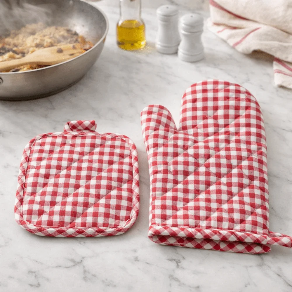 2 pcs Anti Scald Oven Gloves Cotton Lining Heat-Resistant Oven Mitts and Pot Holders Thickened Non-slip Baking Oven Mitts