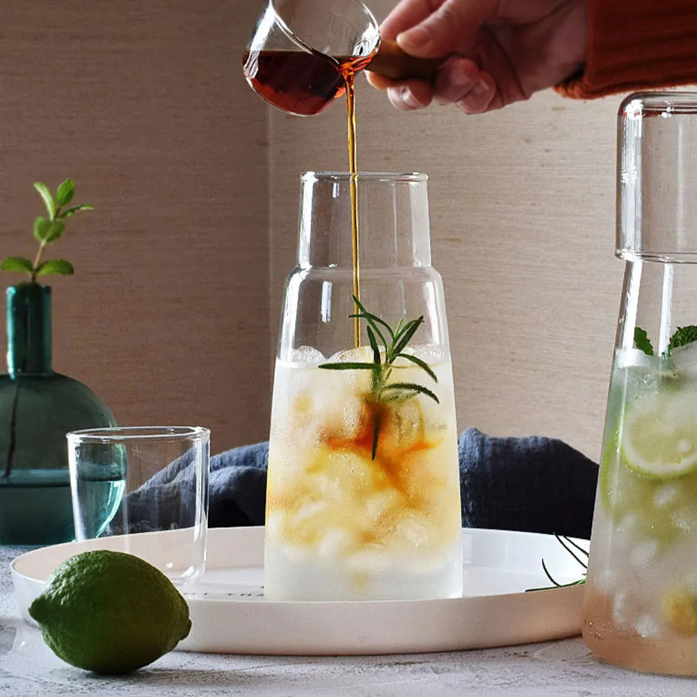 

1Set Glass Water Kettle Transparent Ice Tea Jug Elegant Design Household Bedside Carafe Multifunction Convenient Glass Carafe