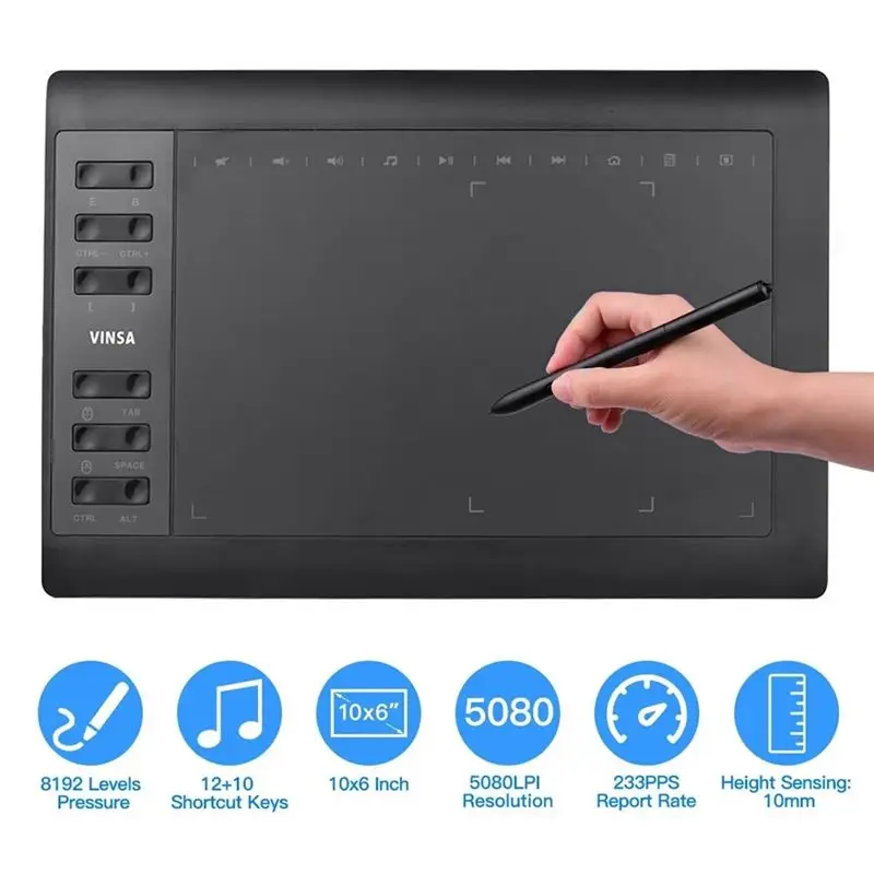 ABUM-Graphics Drawing Tablet Professional Graphics Drawing Tablet With Stylus Pen For Painting Designing Online Course