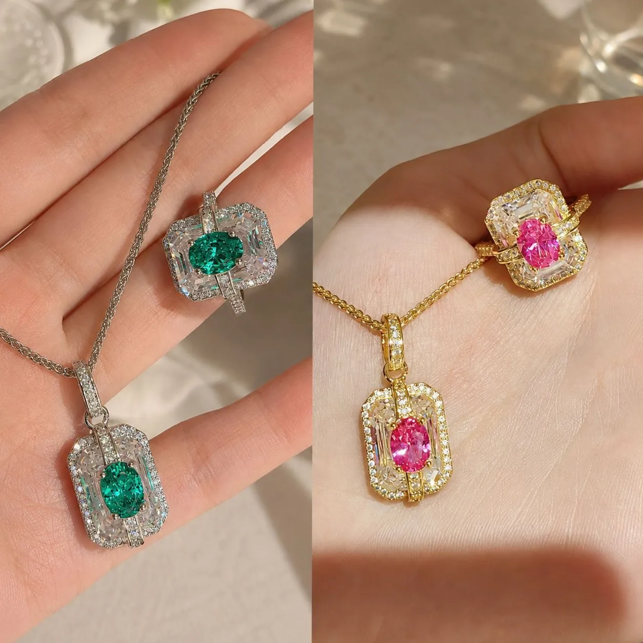6mm Bracelet Hand String Vintage Dopamine Pigeon Blood Corundum Pendant Necklace Princess Square Diamond Pigeon Egg Paraíba Ring