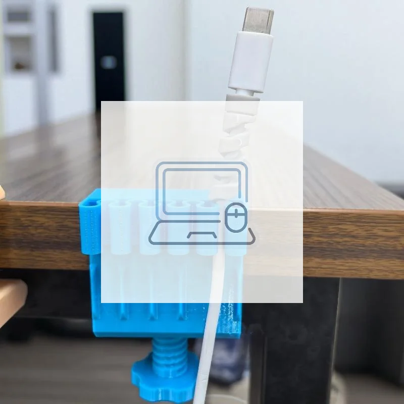 Clip 3D Printed Eco-Friendly Desktop Data Cable Holder for Library Study Desk Wire Management Tool