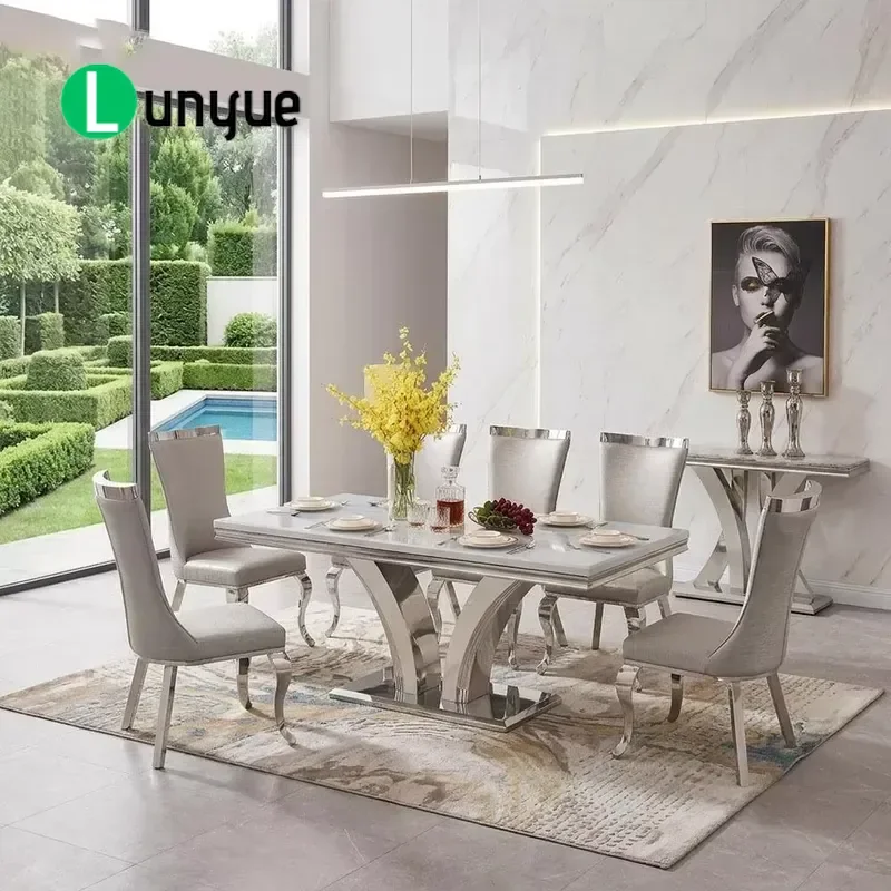 Wholesale Imported Dinning Room Tables Trade Volume Orders/Distributors Kitchen Gray Marble Dining Room Sets of Six Chairs