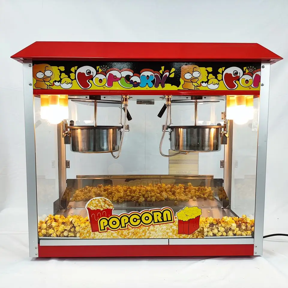 2024 Commercial Electric Popcorn Machine Industrial Caramel Double Pot Popcorn Machine