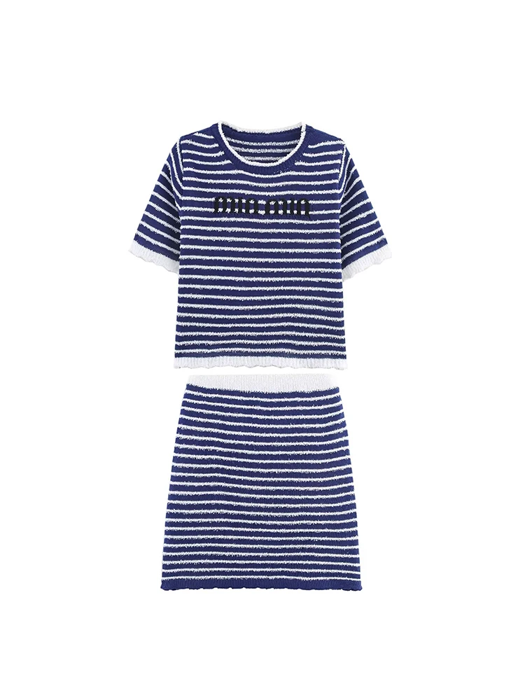 

Женская одежда в европейском и американском стиле, новый модный комплект с круглым вырезом и надписью, вязаный топ, полуюбка