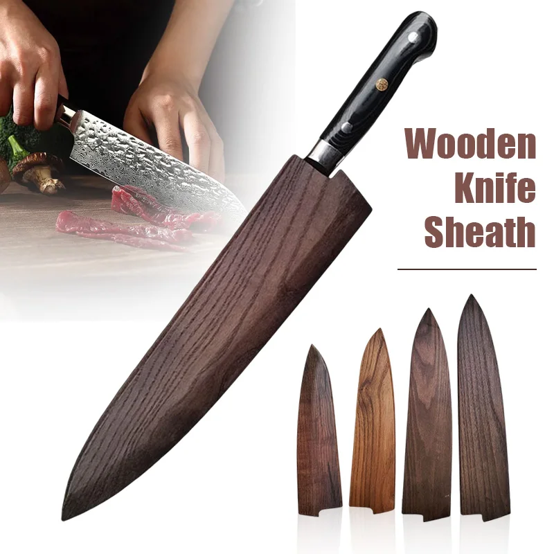 Wooden Knife Sheath Multi-Function Kitchen Tool Protective Cover Leather Sheath Belt Scabbard Pocket Knife Set Blade Protector