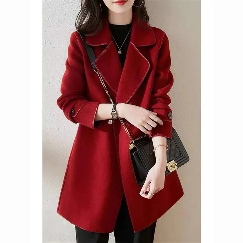 Double-sided Woolen Windbreaker Women High End light luxury High-end Coat Spring Autumn New Female Trench Coat Wool Overcoat