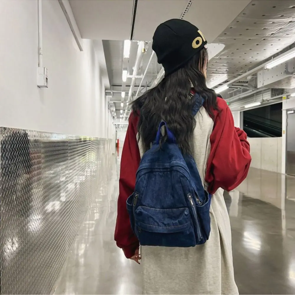 Casual Y2K Denim Backpack Street Style Japanese Style Vintage Handbag Large Capacity Shopping Bag Solid Crossbody Bag Students
