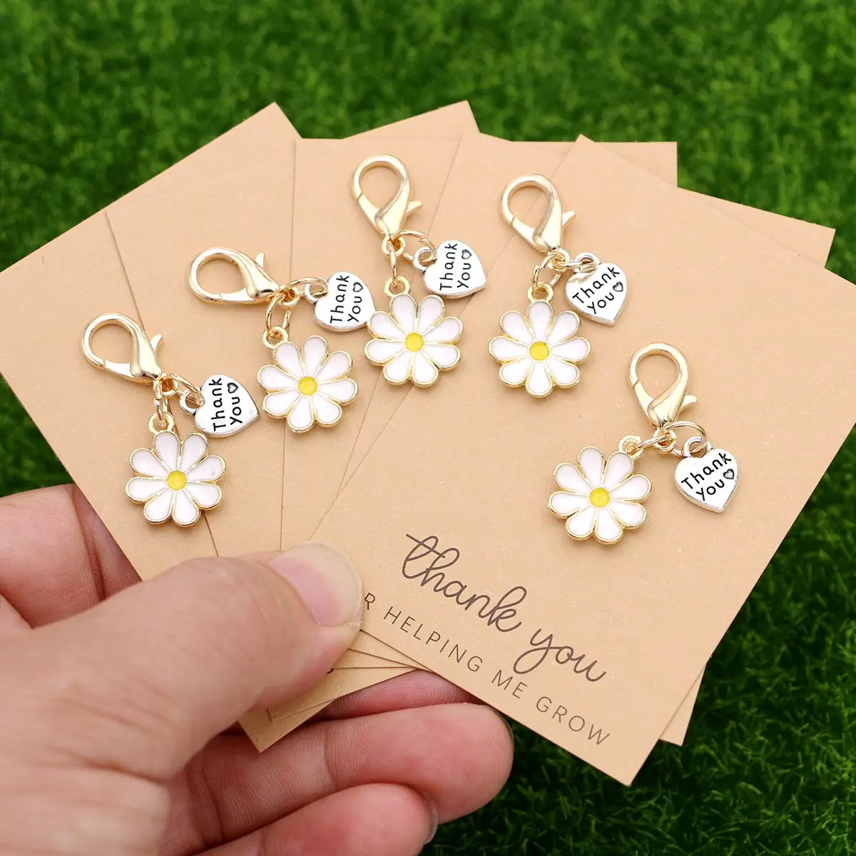 5pcs Elegant Charm Heart & Flower Keychains Inspirational Cards Daisy Tulip Hydrangea Cherry Blossom Birthdays Weddings Festive - AliExpress 36 - Image 2