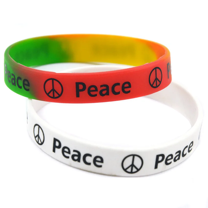 50 Stück Friedenszeichen bedrucktes Silikonarmband als Wohltätigkeitsgeschenk, Gummiarmband, Unisex, Erwachsenengröße – Detail 1