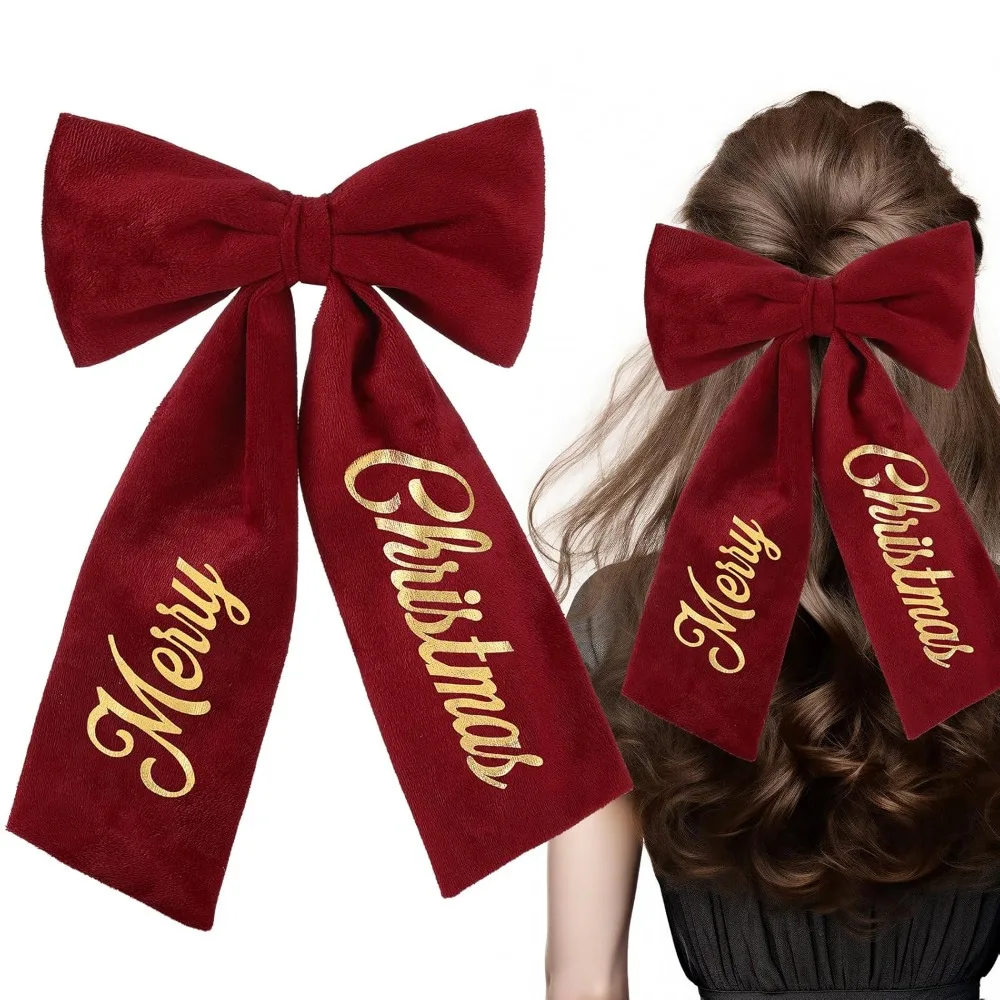 

Large Christmas Hair Bows – 6.7" x 10" Red Ribbon Barrettes with Metal Clips for Women – Holiday Party Accessories
