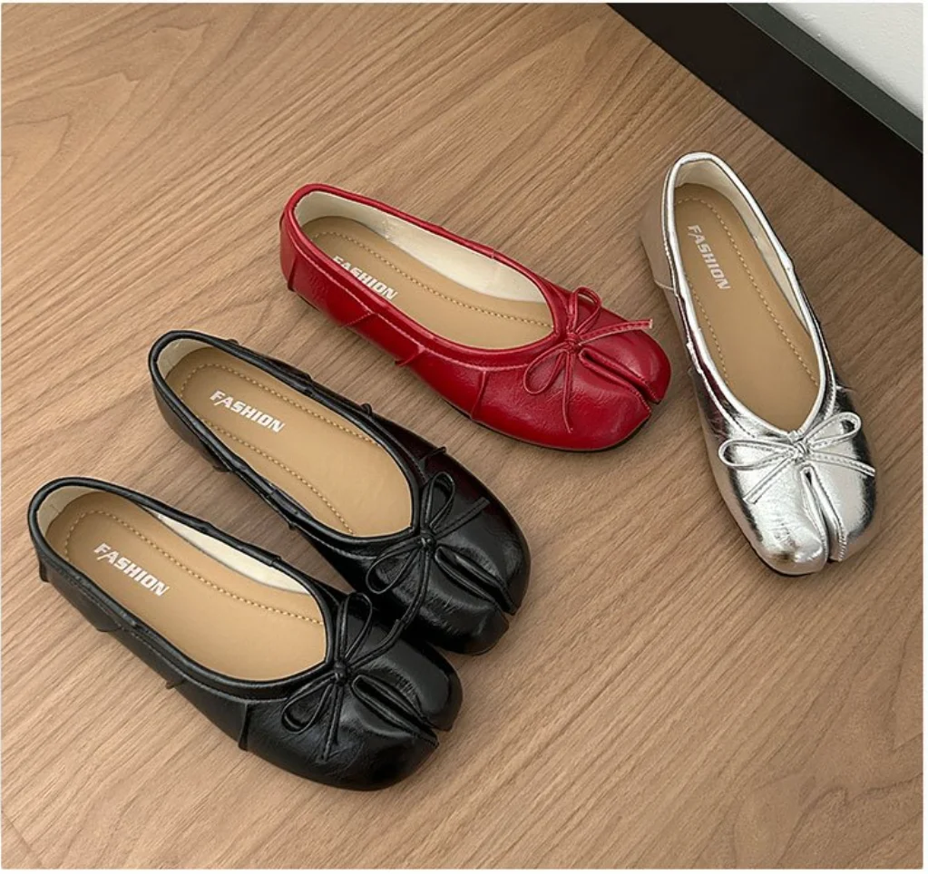 Summer Women's Bowknot Flat Tabi Ninja Shoes Pig Toe Slippers Lazy Person Horse Hoof Shoes Women Split Toe Loafers