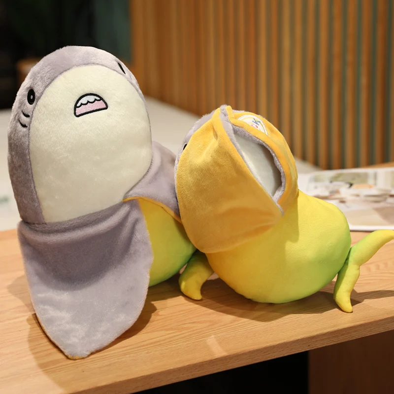 35-65cm Cute Mango Shark Plush Toy Stuffed Animal Soft Plushie Funny Shark Turn into Mango Pillow Doll Toys for Kids Girls Gift