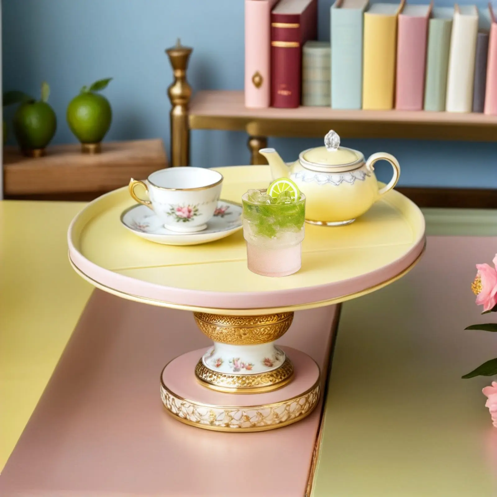 4Pcs Dollhouse Miniature Fruit Tea Realistic Resin Pretend Play Accessories Mini Cups Bottles for Kids Role Playing