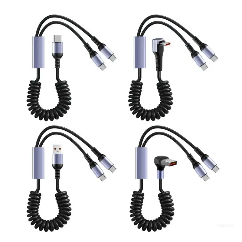 USB C Cable Spring Data Line with Double USB C Port for Simultaneous Charging Dropship