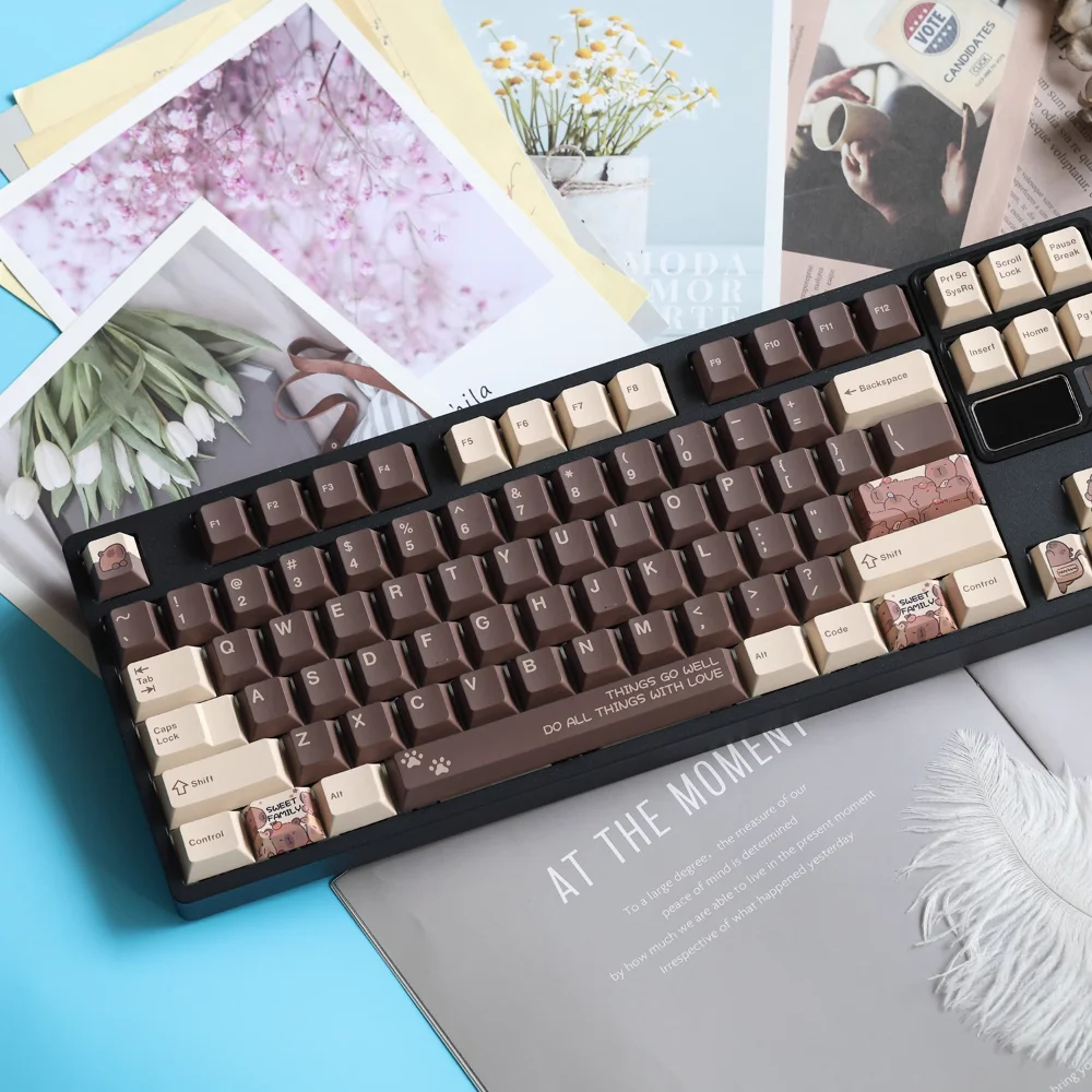 

JKDK CapybaraTheme Keycap Set 182key PBT Custom Cute Brown Keyboard Cap Cherry Profile KeyCap for Mechanical Keyboard 68 75 87