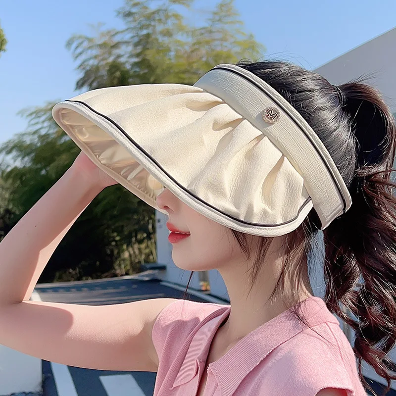 2023 New Hat Female Korean Summer Outdoor Sun Shade UV Protection Face-Covering All-Match Big Brim Air Top Hat