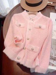 Zoki Sweet Pink Cardigan Swetry Kobiety Moda Guziki Długi rękaw Dzianina Kurtka Jesień Koreański Szyk O Szyja Kobiece Eleganckie Topy