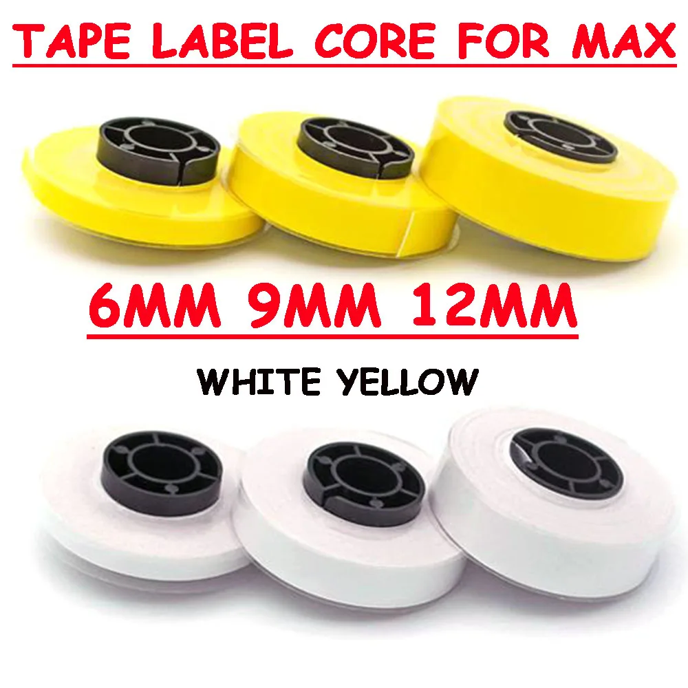 

Label Maker Tape For MAX 5mm 9mm 12mm white typewriter Yellow sticker Core USE Wire Tube marking machine LM-380E, LM-390A/PC
