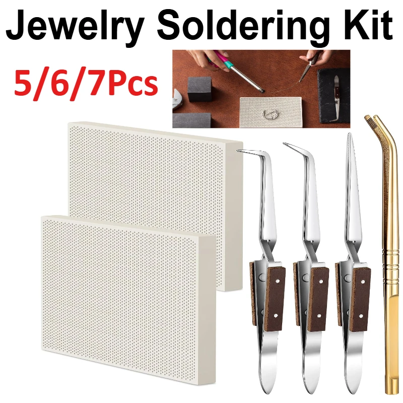 

5/6/7 шт. набор для пайки ювелирных изделий включает в себя сотовый керамический блок, медные щипцы, пинцет, паяльные доски, инструмент для плавления пластин