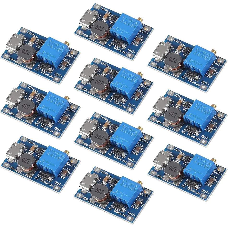 

10pcs MT3608 Adjustable Step Up Module Voltage Regulator Micro USB Type-c Plug 2V-24V to 5V-28V 2A Step-Up DC-DC Boost Converter