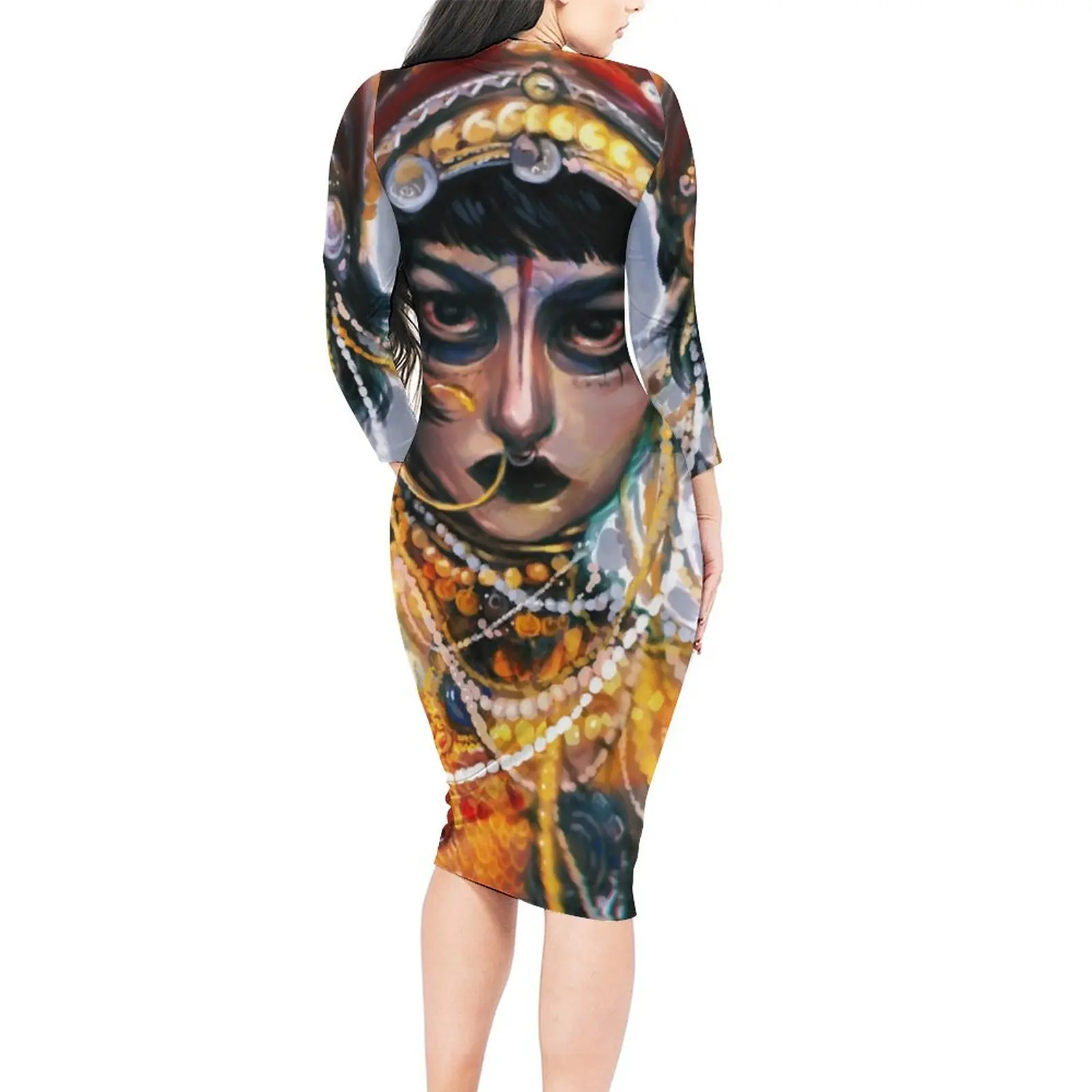 Jibaro Oil Painting Bodycon Dress Holiday Love Death Robots Cute Dresses Ladies Long Sleeve Graphic Street Fashion Dress