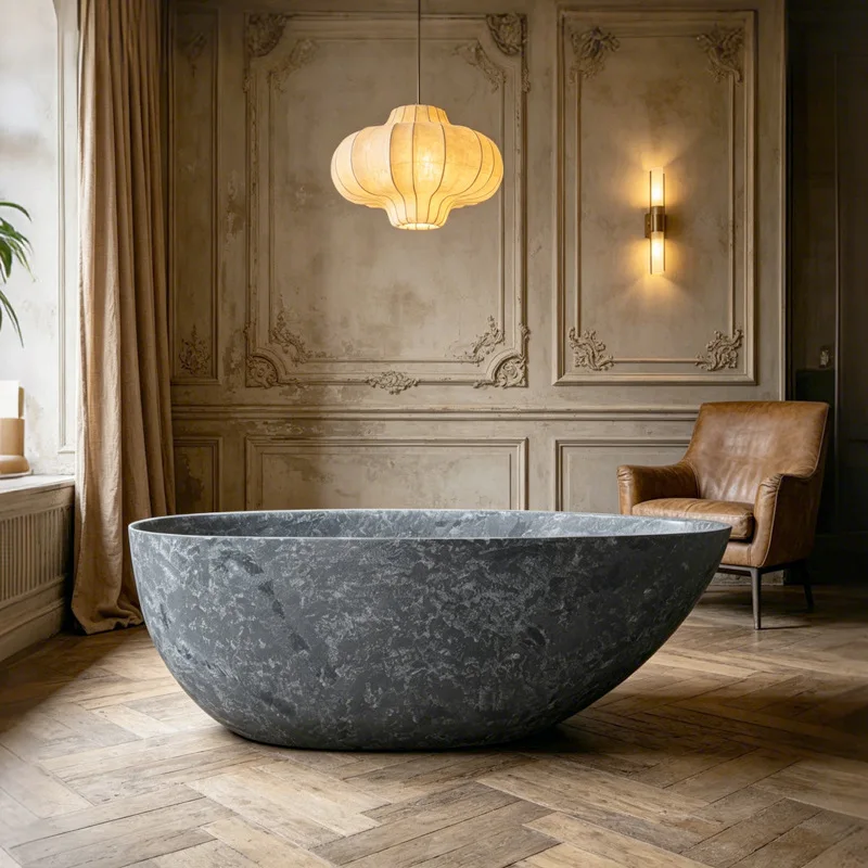 Dark blue gray marble pattern independent bathtub artificial stone art hotel home couple double goose egg bathtub