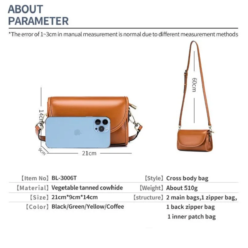 Genuine Leather Crossbody Purse for Women Vintage Designer Handbags Ladies Flap Over Small Shoulder Bag Cell Phone Purse 2 Strap image 5