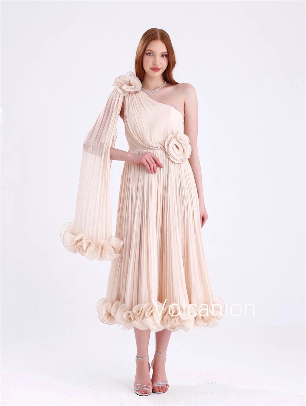 فساتين متوسطة الطول مزينة بالأورجانزا مخصصة على شكل حرف a بكتف واحد مناسبة مخصصة للحفلات الراقصة أزياء رسمية أنيقة