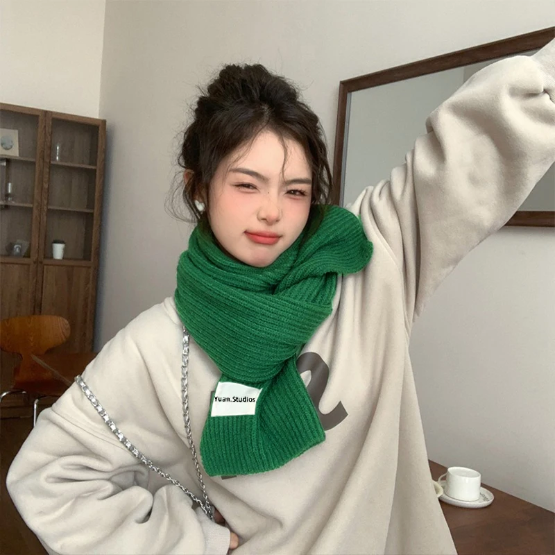 2025 outono e inverno novo lenço de lã de malha macia feminino versátil quente cor sólida grosso casal pescoço cachecol