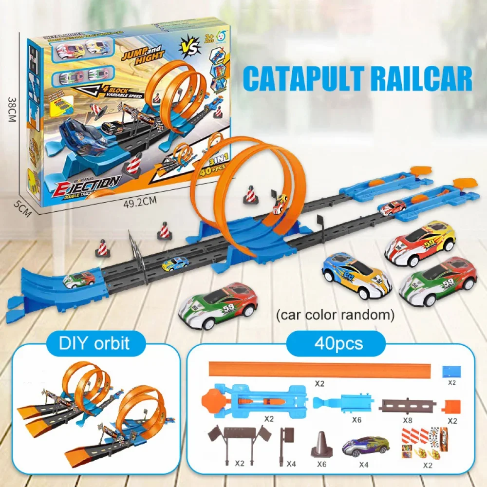 Stunt Speed Double Car Wheels Model Toy Set Racing Track DIY Assembled Rail Kits Educational Interactive Toys for Boy Xmas Gifts