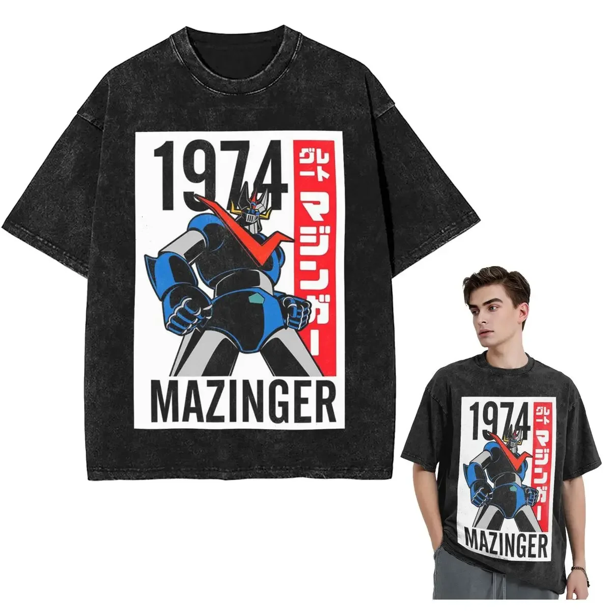 Camisetas de calle Mazinger Z Mad Robot Grendizer Anime Manga lavada camiseta de manga corta Hip Hop camisetas