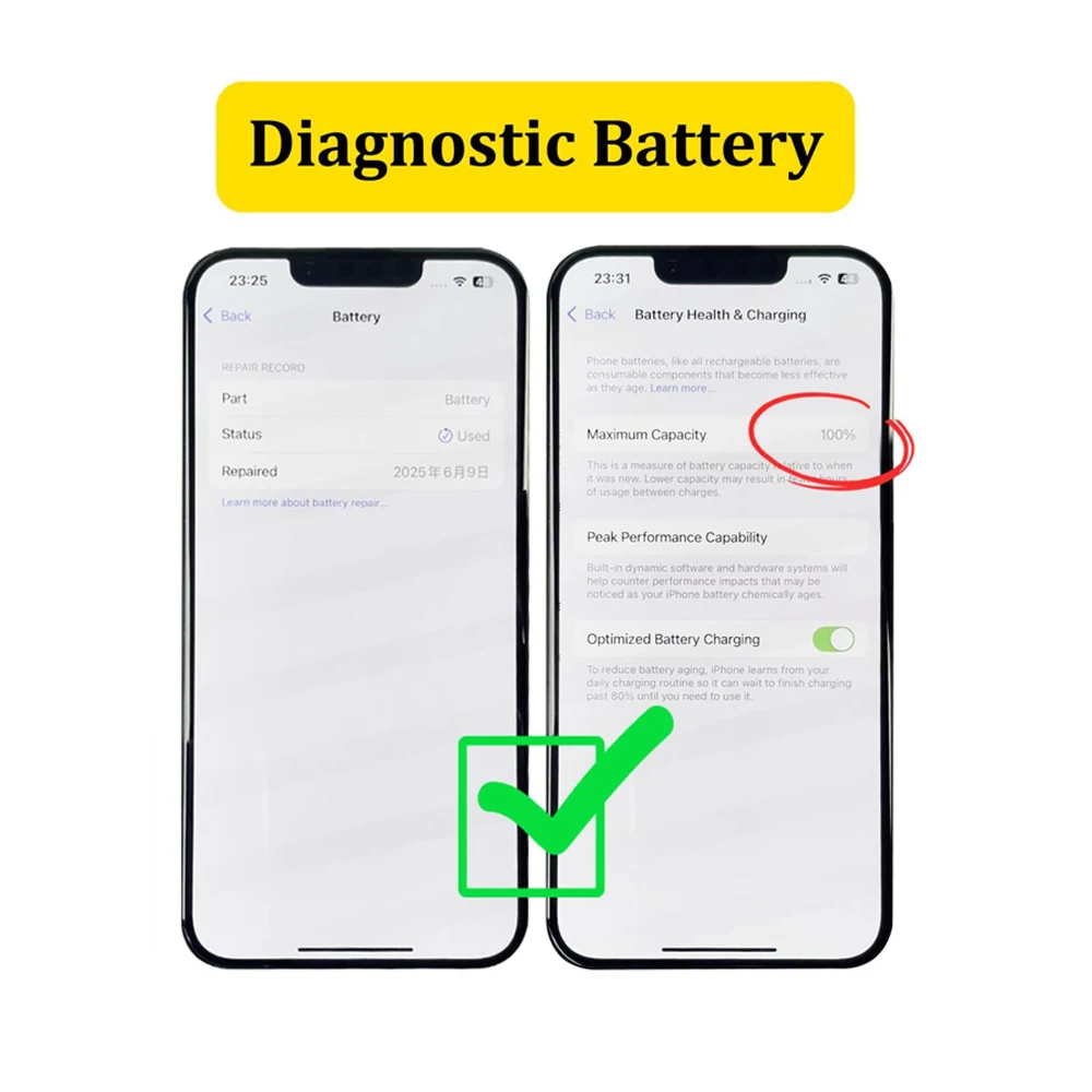 Vormir Diagnostic Battery 100% Capacity For iPhone 12 13mini 14 14Plus 15Pro Max Shows Genuine Parts No Error Message Pop up