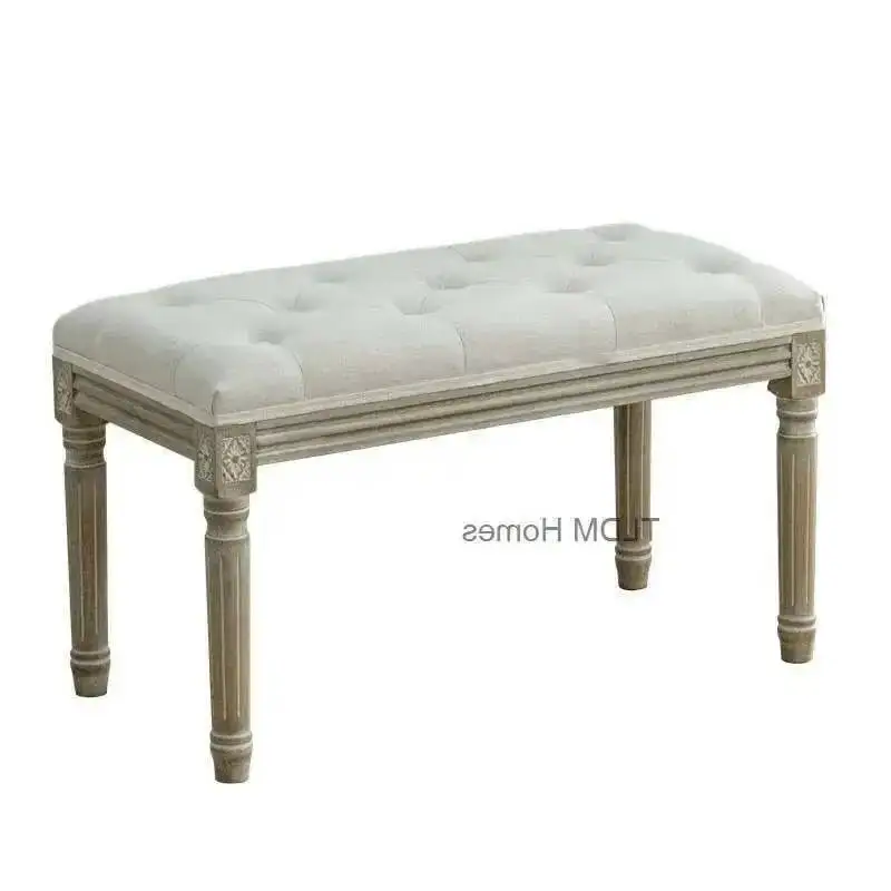 Furniture American Retro Carved Solid Wood Bench European Sofa Ottomans Living Room Fitting Room Entrance Shoe Changing Stool Z