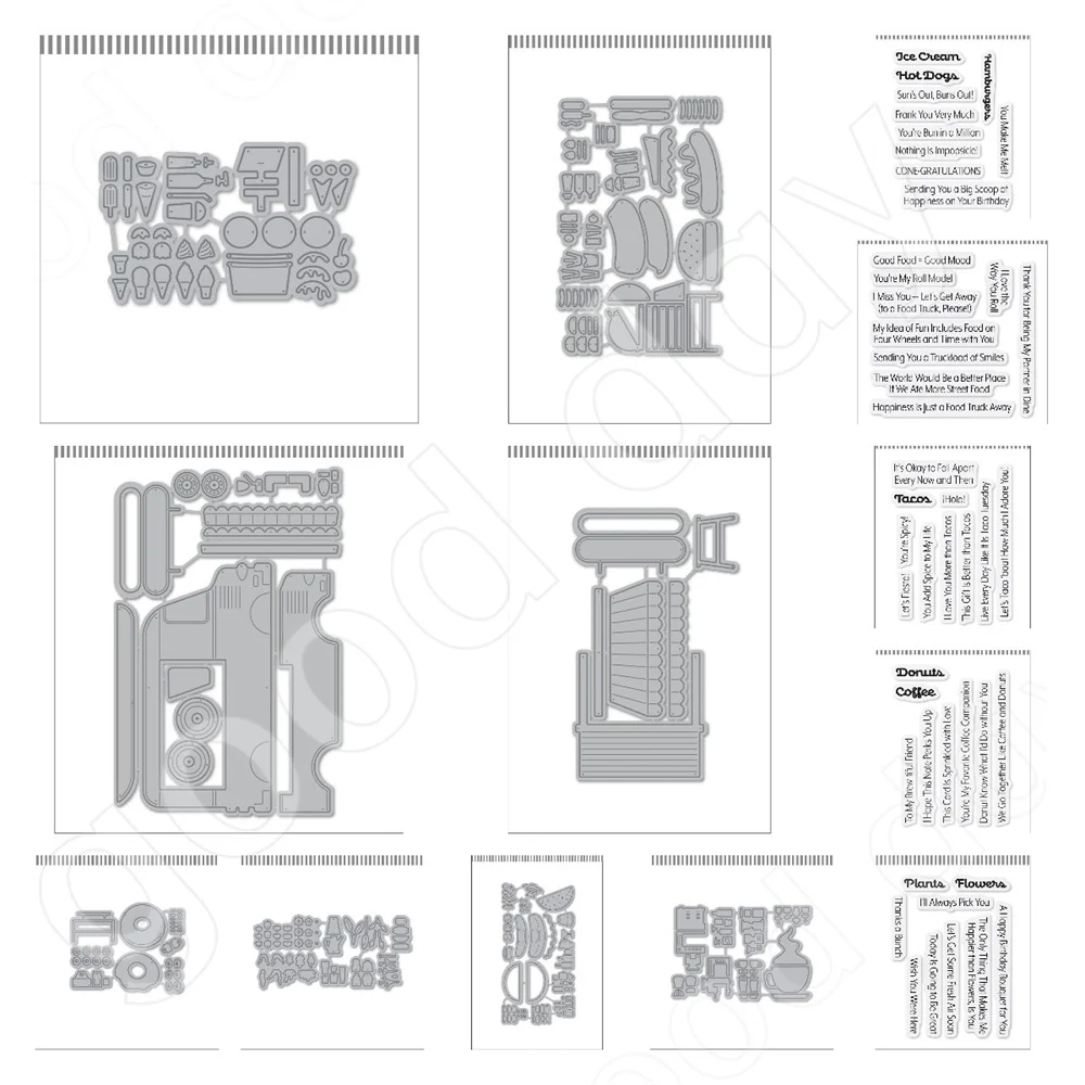 Food Truck Burgers and Hot Dogs Donuts Metal Cutting Dies and Stamps for DIY Scrapbooking Handmade Greeting Card Embossing