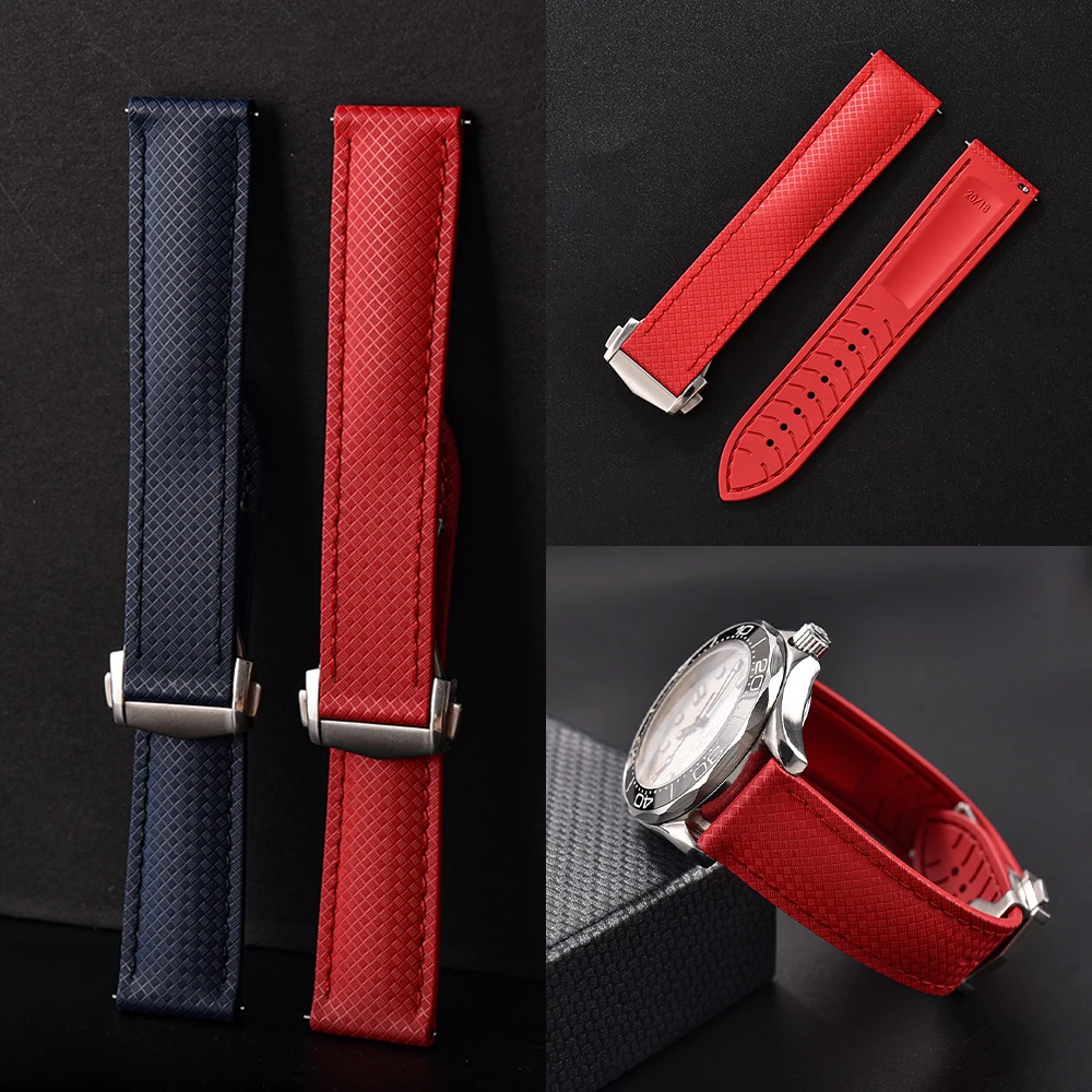 20mm 22mm FKM Rubber Watch Bands Tropical Pattern Quick Release Folding Buckle Watch Strap Universal Replacement Dving Strap