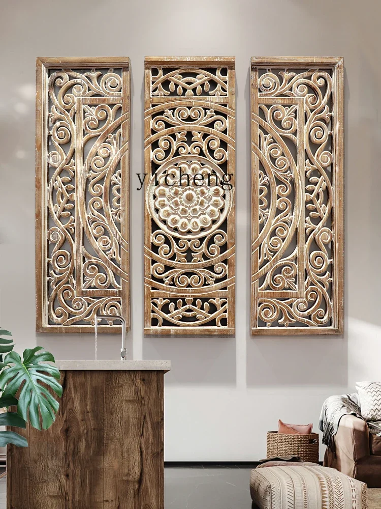 ZC Wall Decoration Pendant Solid Wood Distressed Carved Wall Decoration Living Room Entrance Entrance Hanging Ornament