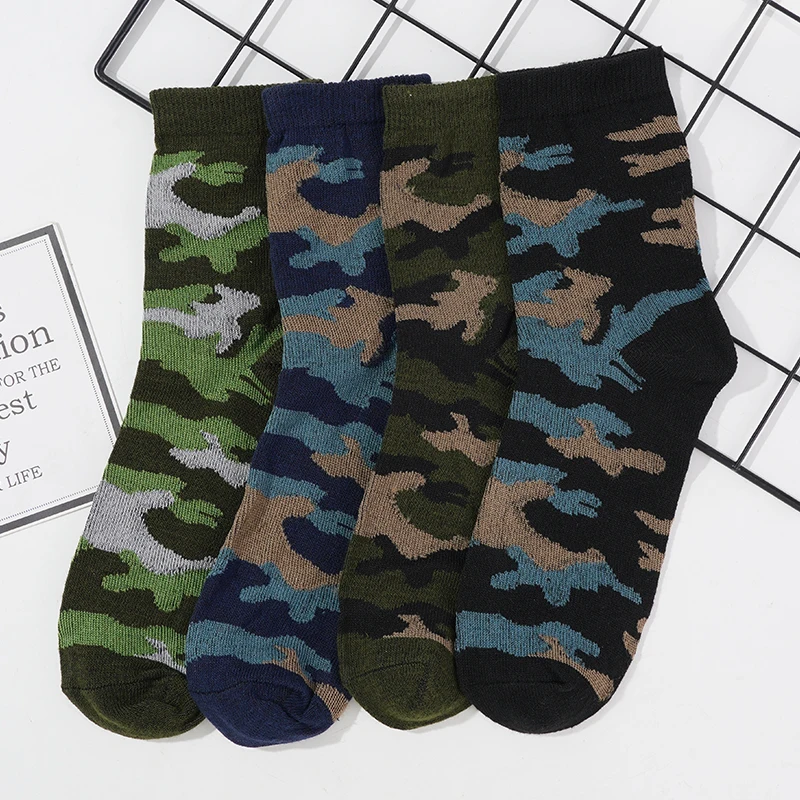 3 Pair/Lot Men's Cotton Socks High Quality Spring and Autumn Mid-calf Foreign Trade Camouflage Army Green Sock