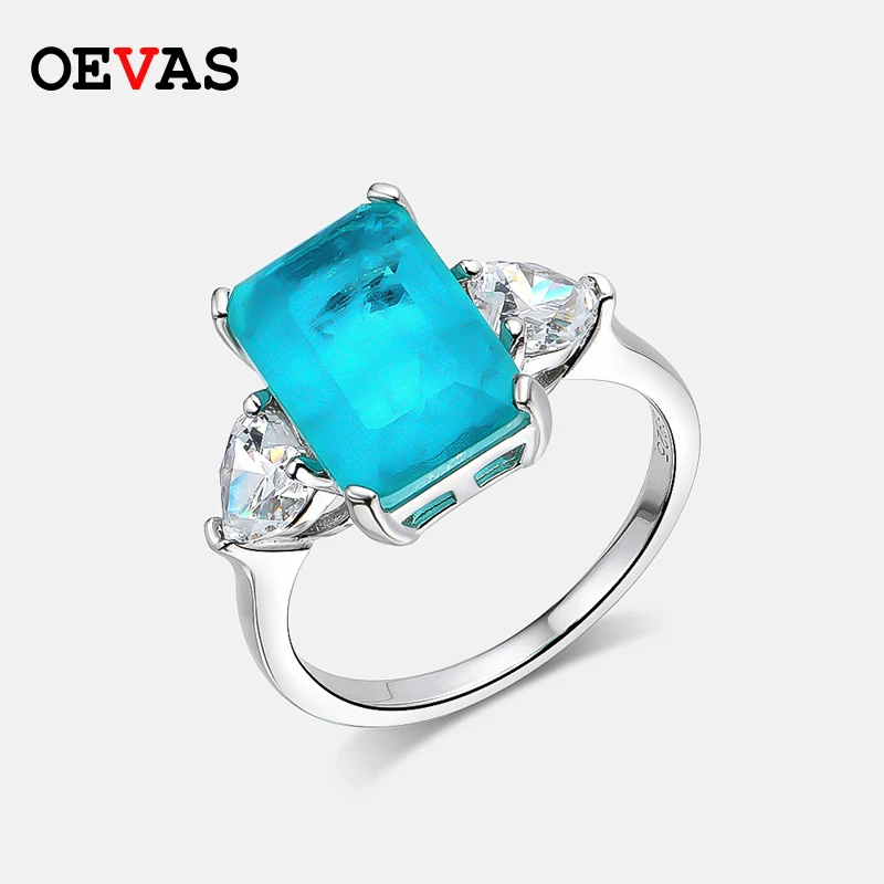 OEVAS 100% 925 Sterling Silver Paraiba Tourmaline Gemstone Rings For Women Sparkling High Carbon Diamond Wedding Fine Jewelry