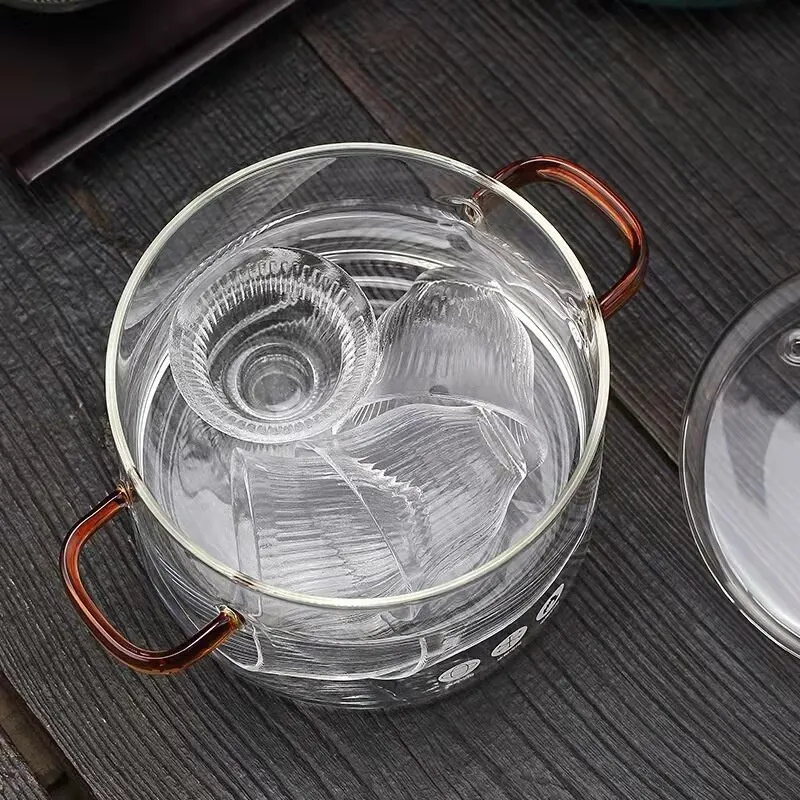 Transparent Glass Soup Porridge Pots 1.5L Microwave Fire Heating Glass Bowl Kitchen Cooking Tools Hot Soup Pots for Noodles