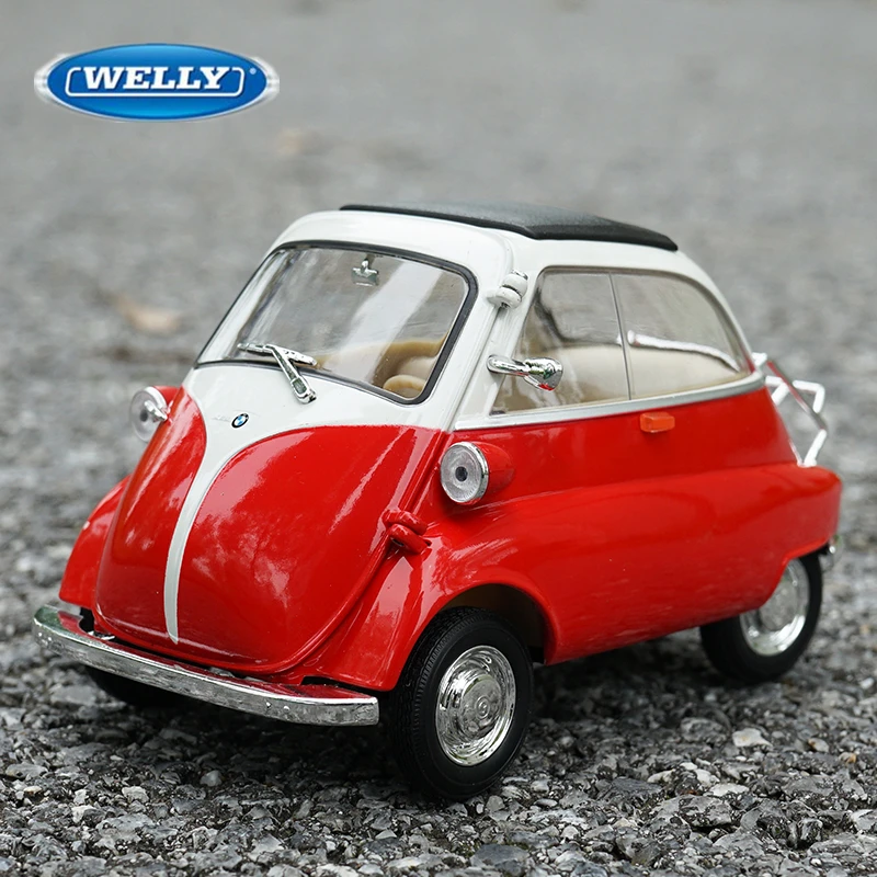 WELLY 1:18 BMW Isetta Egg Alloy Classic Car Model Diecast Metal Toy Retro Mini Car Vehicle Model Simulation Collection Kids Gift