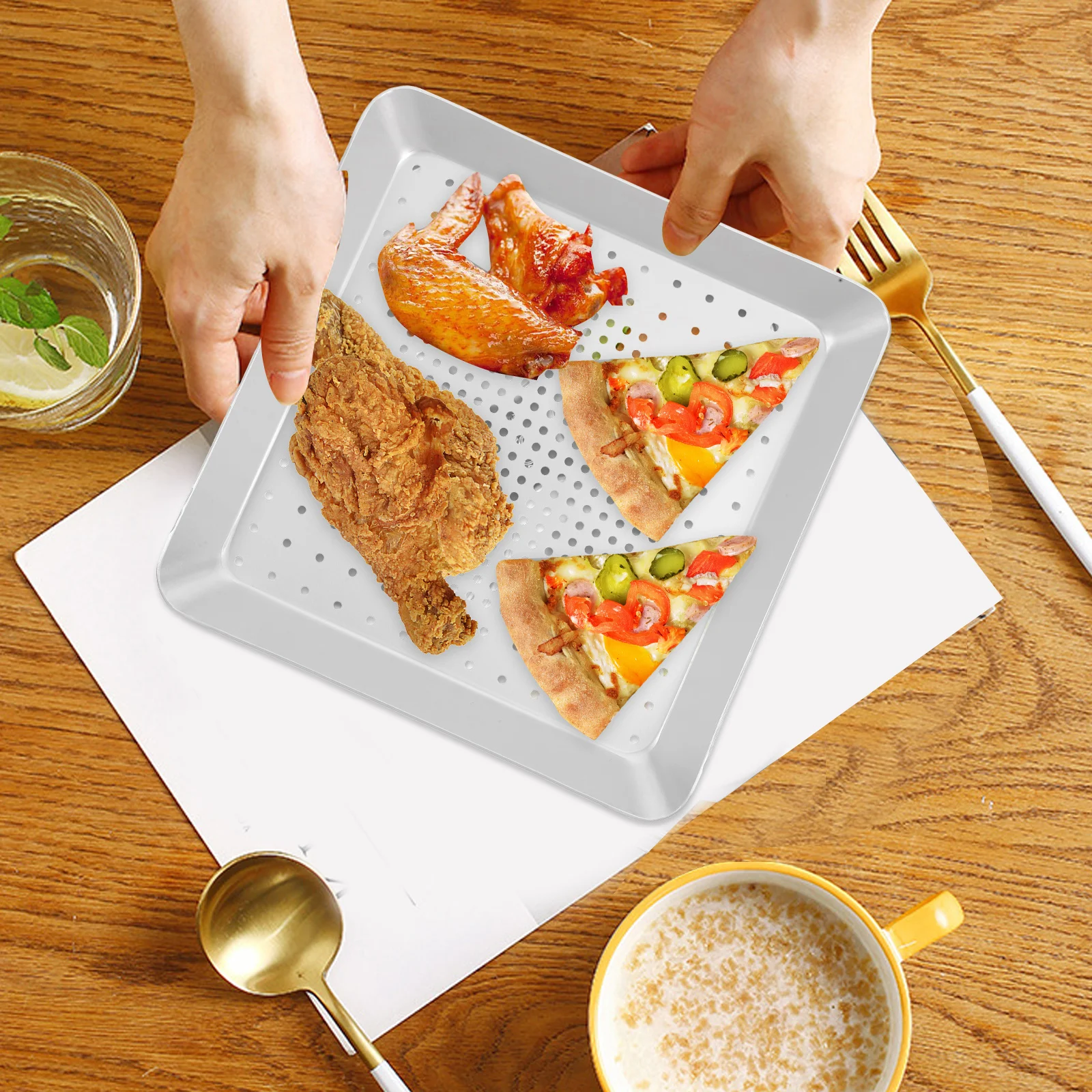

Pizza Baking Tray 12 Inch Rectangular Perforated Pan Oven Bakeware Aluminum Alloy Easy Clean Kitchen Tool Pizza Base