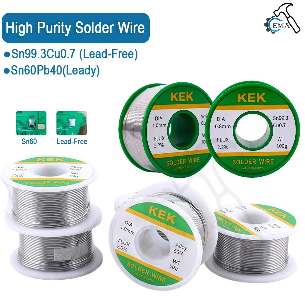 

50-100g Mild Rosin Core 183℃ Melting Point 0.8mm-1mm High Purity Solder Wire Welding Flux2% Iron Cable Reel Sn60Pb40 Sn99.3Cu0.7