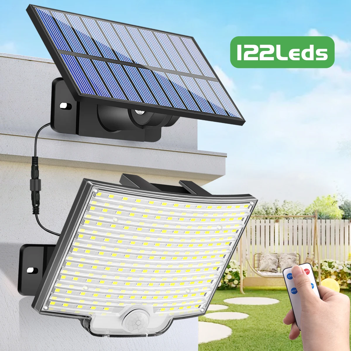 Solar Light for Outdoor 106/122 LED Solar Light Outdoor with Motion Sensor IP65 Waterproof 120° Lighting Angle Solar Wall Light