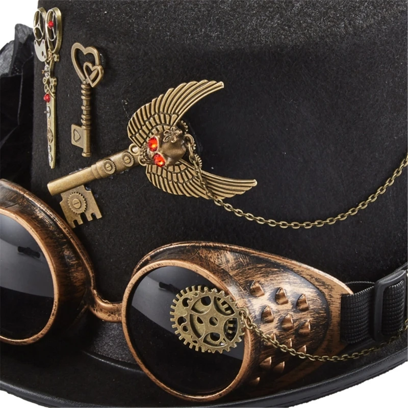 Retro Steampunk Hat Victorian Top Hat Flower Gears Goggles Chain Top Hat Punk Accessories for Dress Up Party