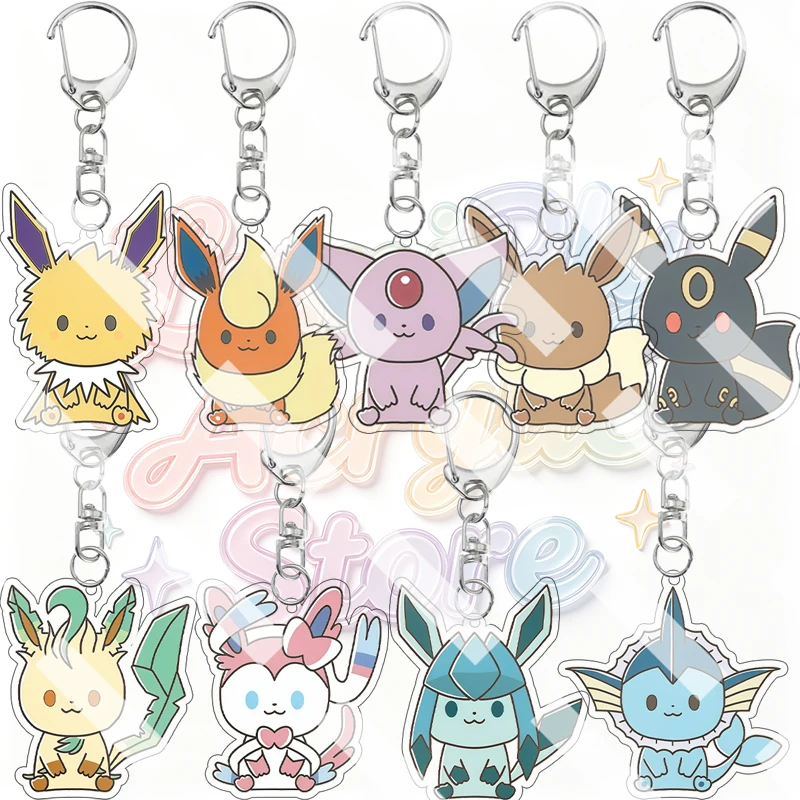 Cute Eevee Q Version Anime Acrylic Keychain Cartoon Jolteon Espeon Leafeon Sylveon Peripheral Backpack Pendant Charm for Friends